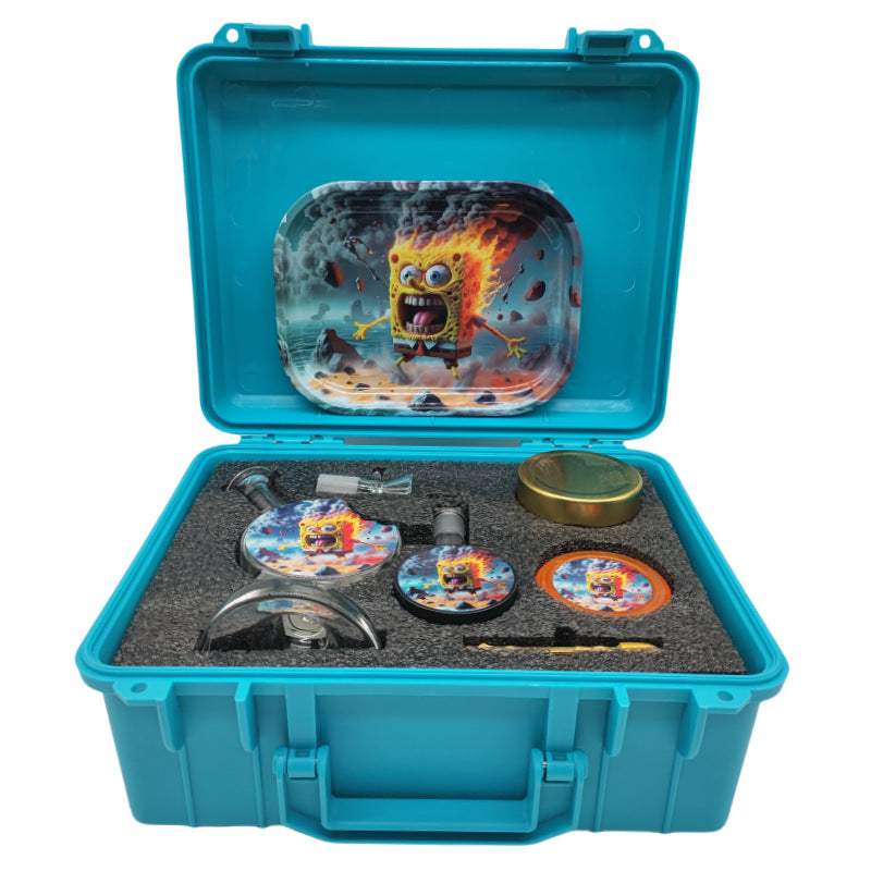 Suitcase smoking set glass hookah aromatherapy candle smoke grinder storage jar cigarette tray set