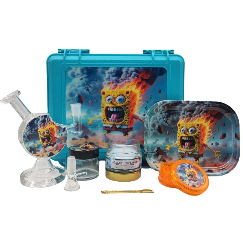 Suitcase smoking set glass hookah aromatherapy candle smoke grinder storage jar cigarette tray set