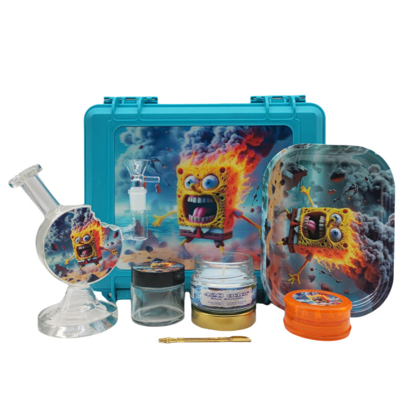 Suitcase smoking set glass hookah aromatherapy candle smoke grinder storage jar cigarette tray set