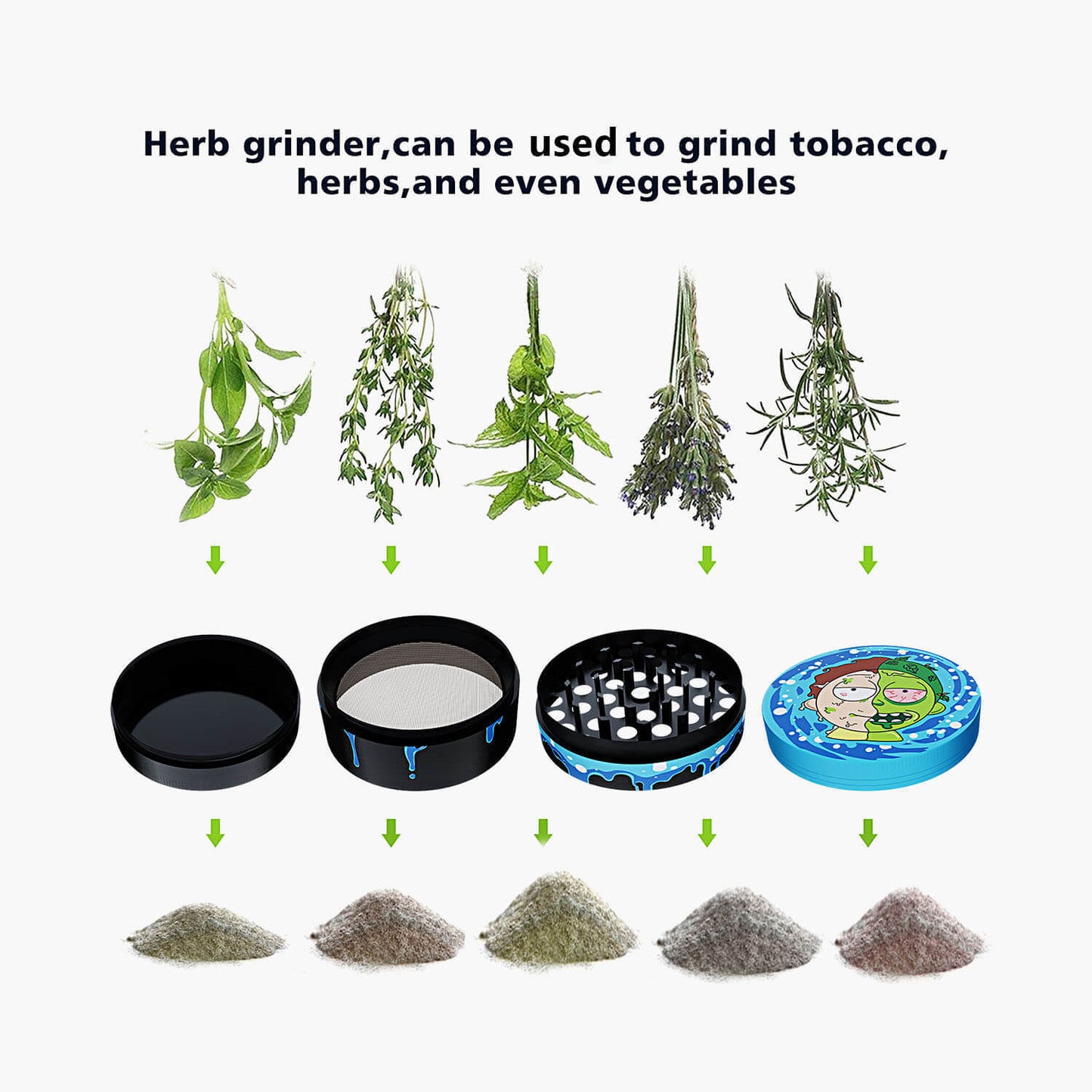 Wholesale Custom Cartoon Smoking Accessories 50mm 4 Pieces Zinc Portable Metal Herb Grinder Spice Grinder