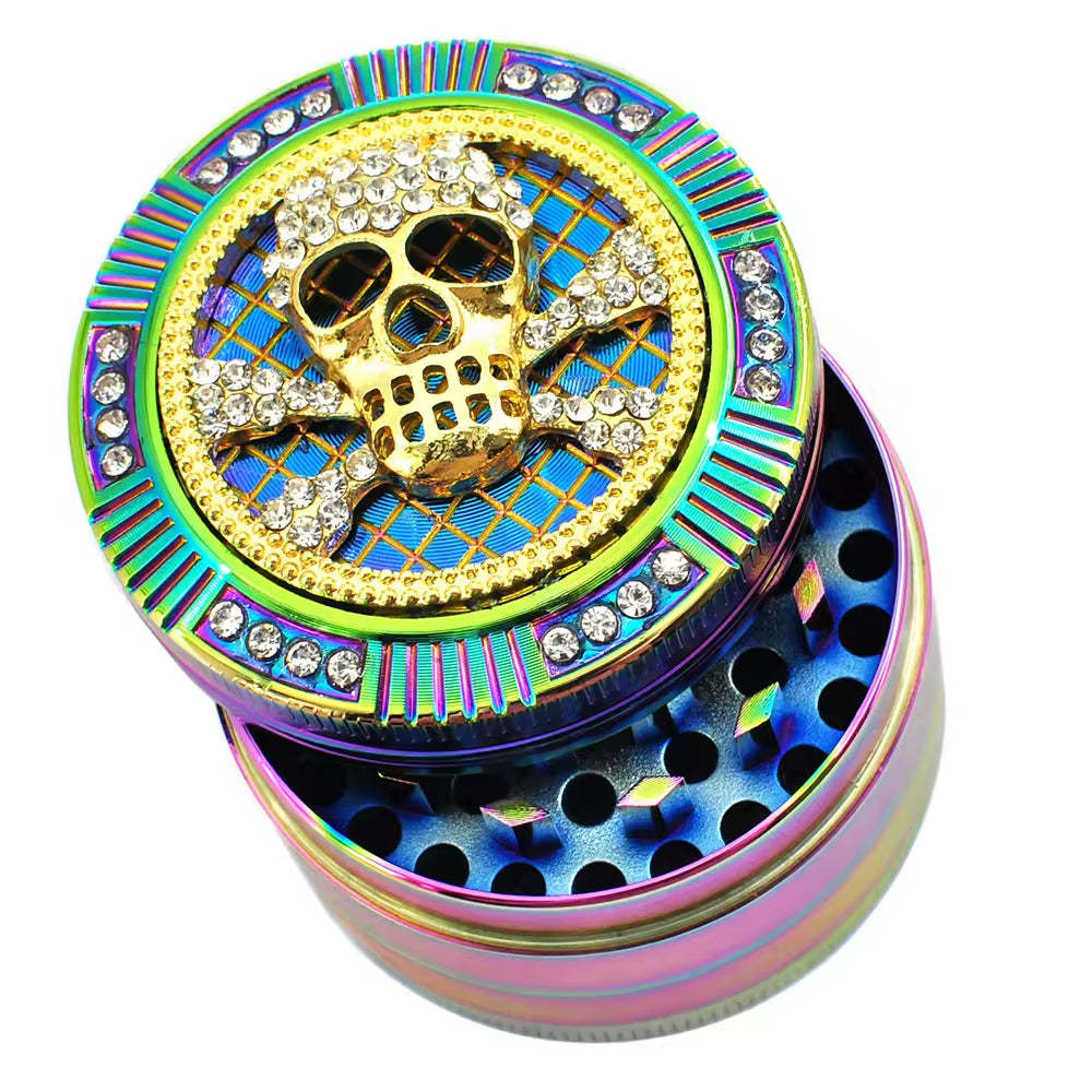 Colored Zinc Alloy Four Layer Metal Smoke Grinder Grinder Insect Inlaid Diamond Grinder 52mm rainbow