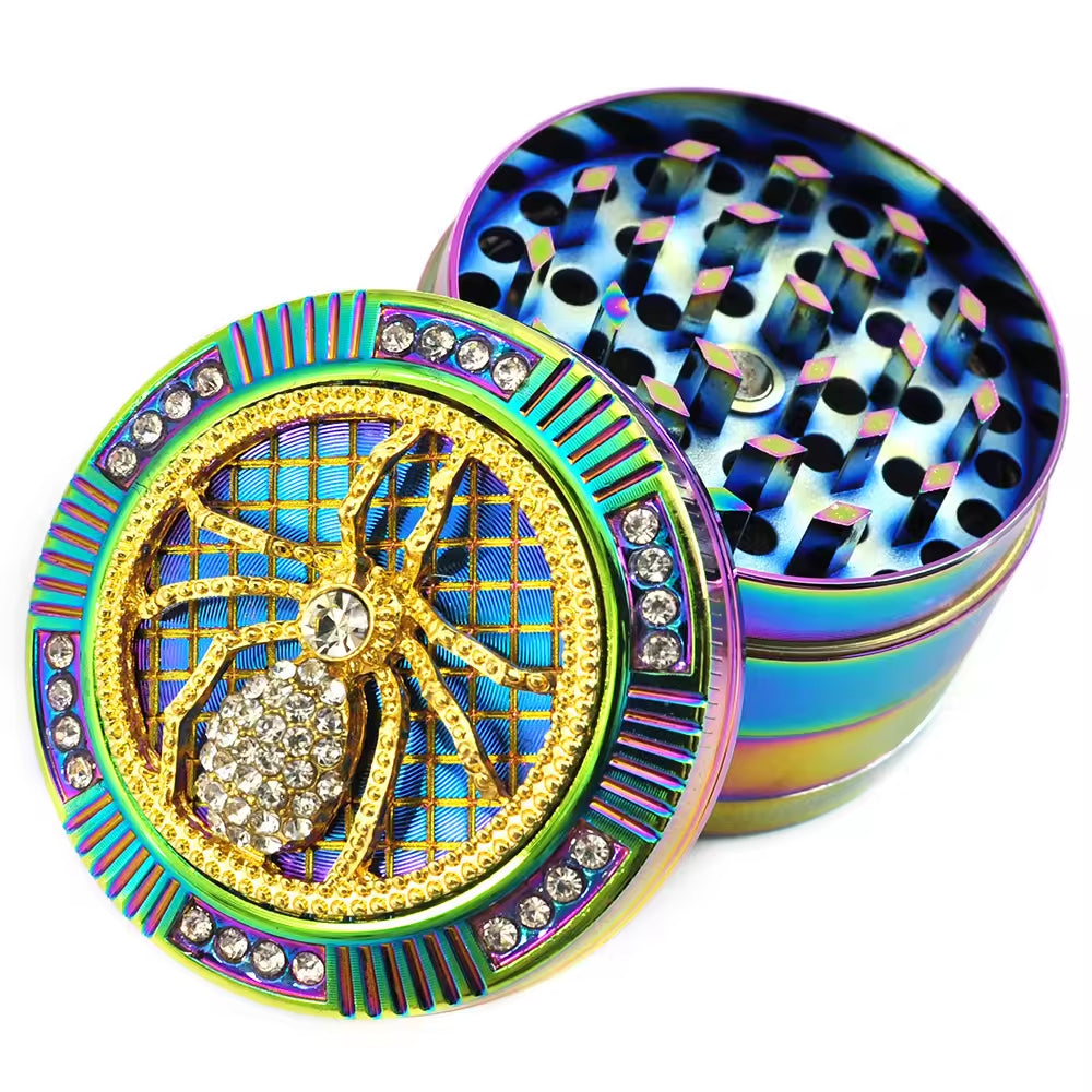 Colored Zinc Alloy Four Layer Metal Smoke Grinder Grinder Insect Inlaid Diamond Grinder 52mm rainbow