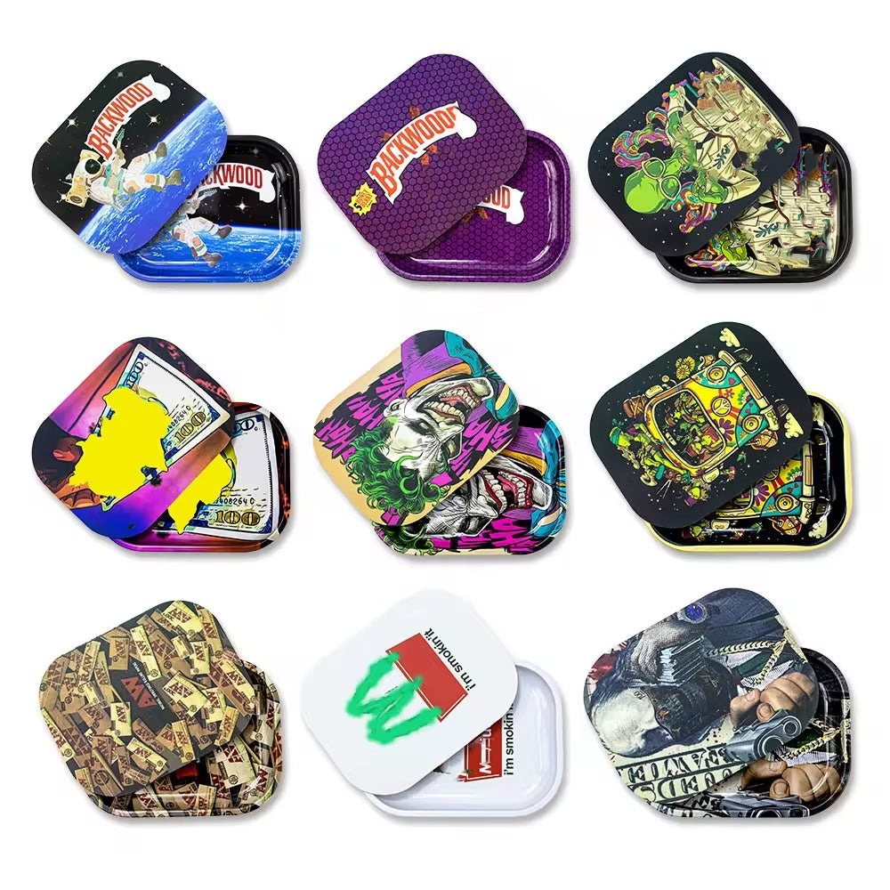 18*14cm Rolling Tray Cute Blank Sublimation Metal Cigarette Rolling Trays with Magnetic Lid