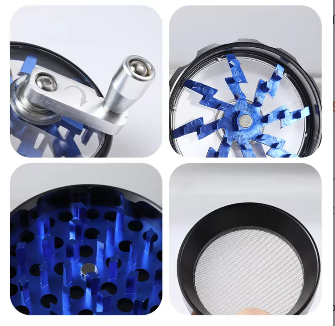 New 63mm 2.5 Inch 4 Part Herb Grinder Hand-Operated With Lightning Tooth Rocking Bar Metal and Zinc for Tobacco Herb Grinding