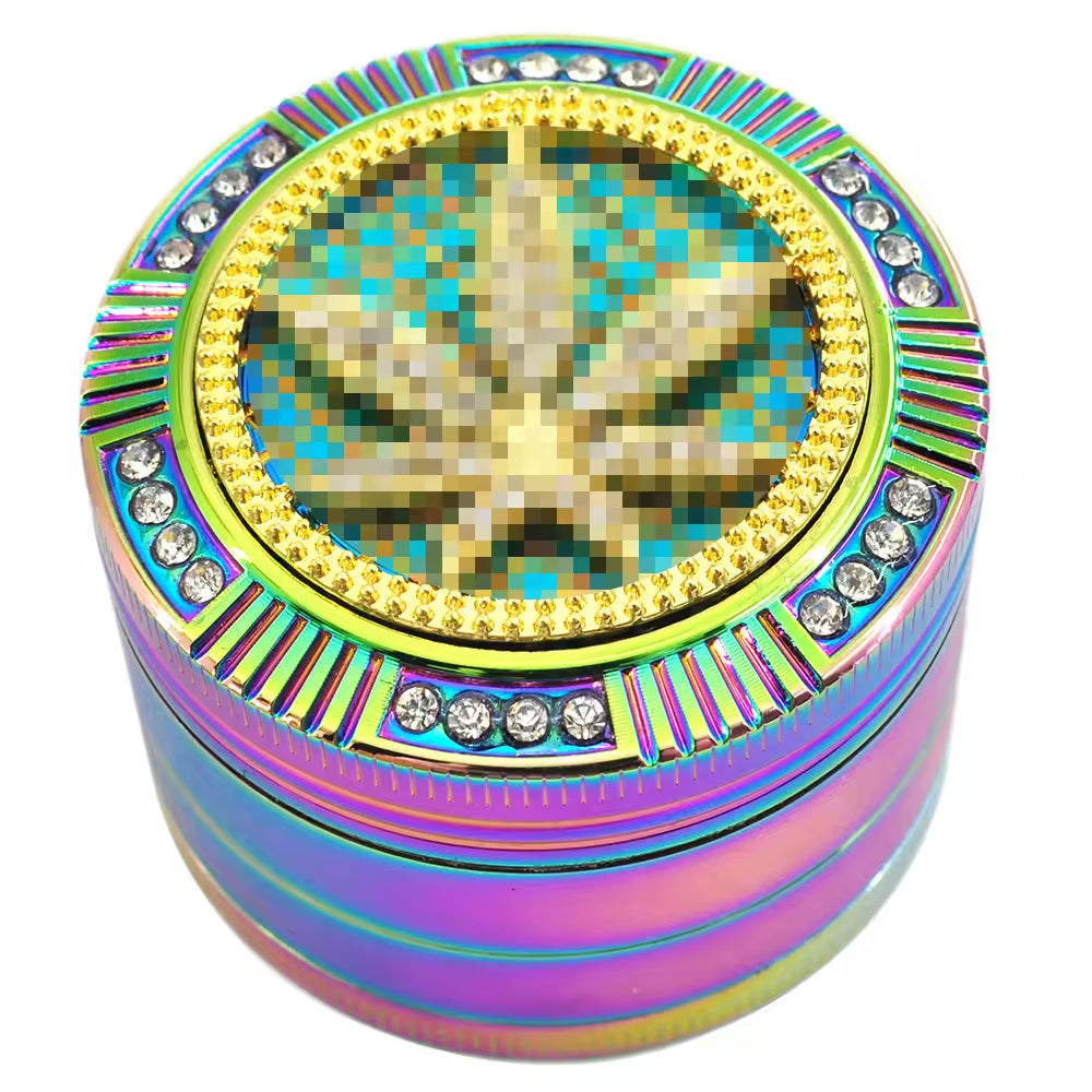 Colored Zinc Alloy Four Layer Metal Smoke Grinder Grinder Insect Inlaid Diamond Grinder 52mm rainbow