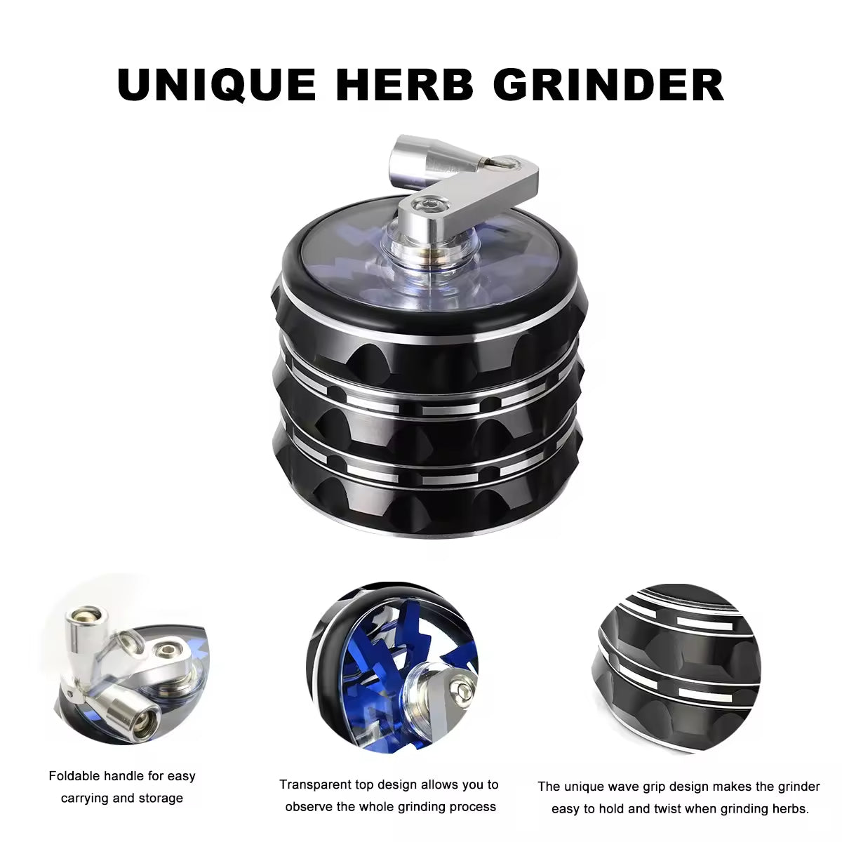 New 63mm 2.5 Inch 4 Part Herb Grinder Hand-Operated With Lightning Tooth Rocking Bar Metal and Zinc for Tobacco Herb Grinding